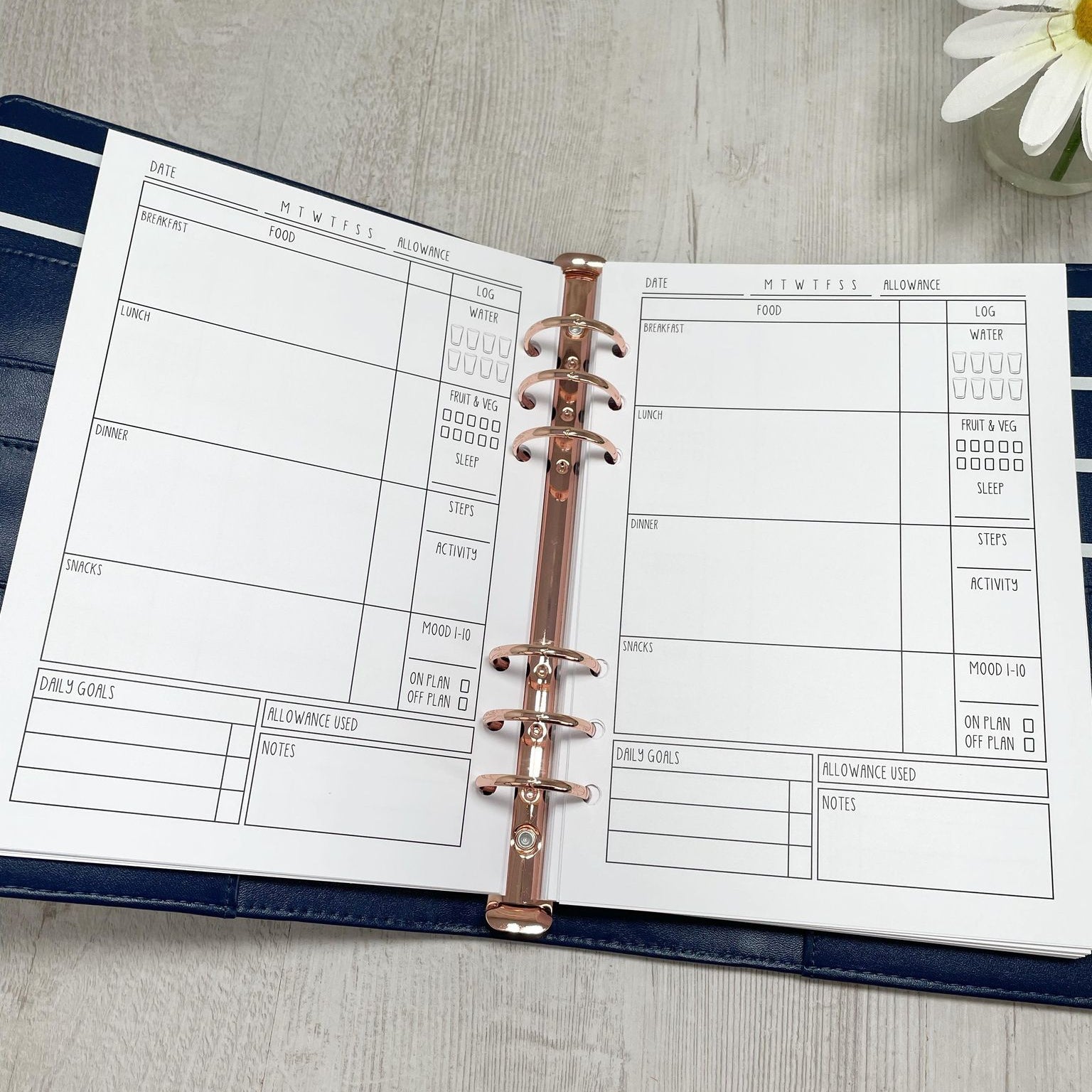 B&W Food Diary Inserts - Positive Vibes - A5 Inserts