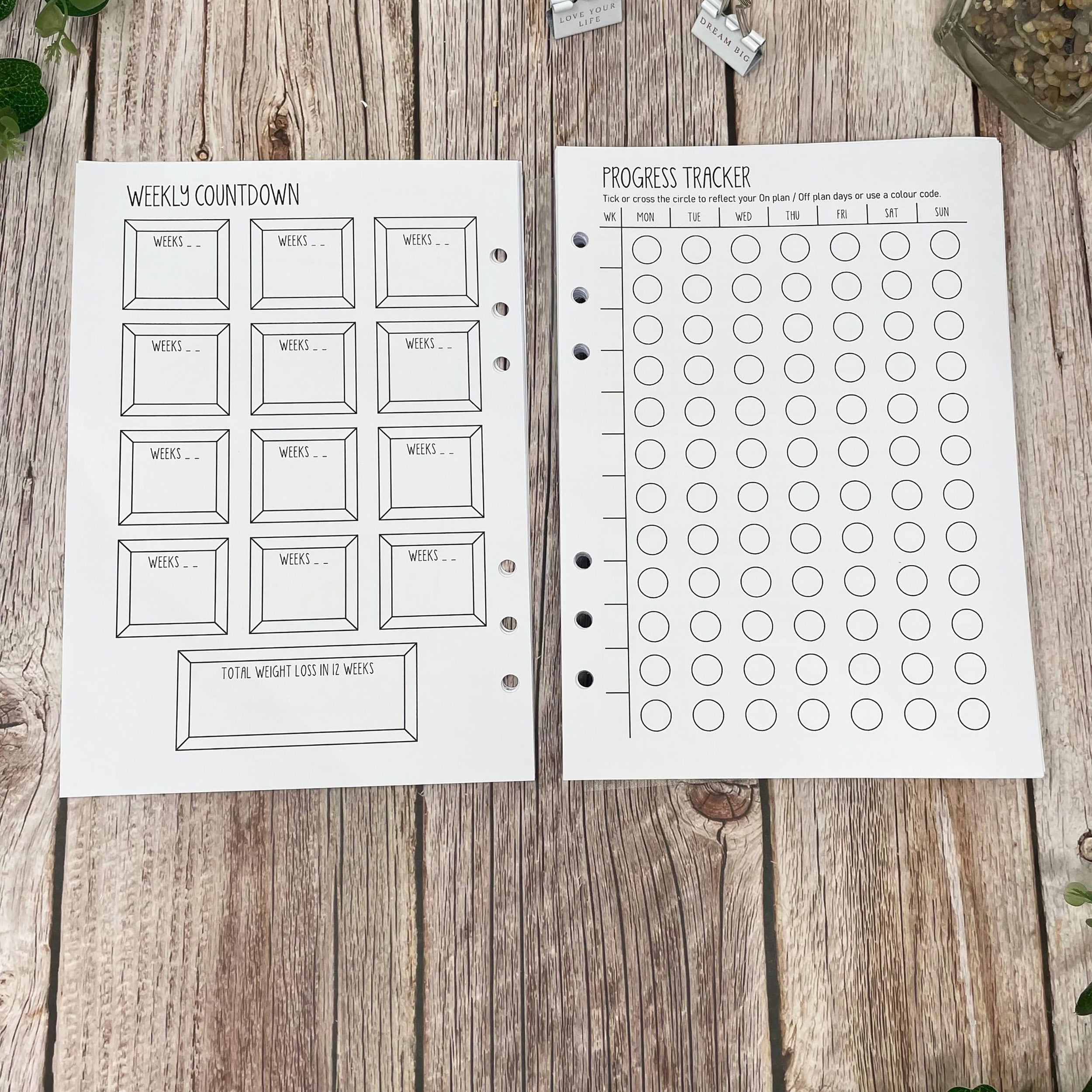 B&W Food Diary Inserts - Positive Vibes - A5 Inserts