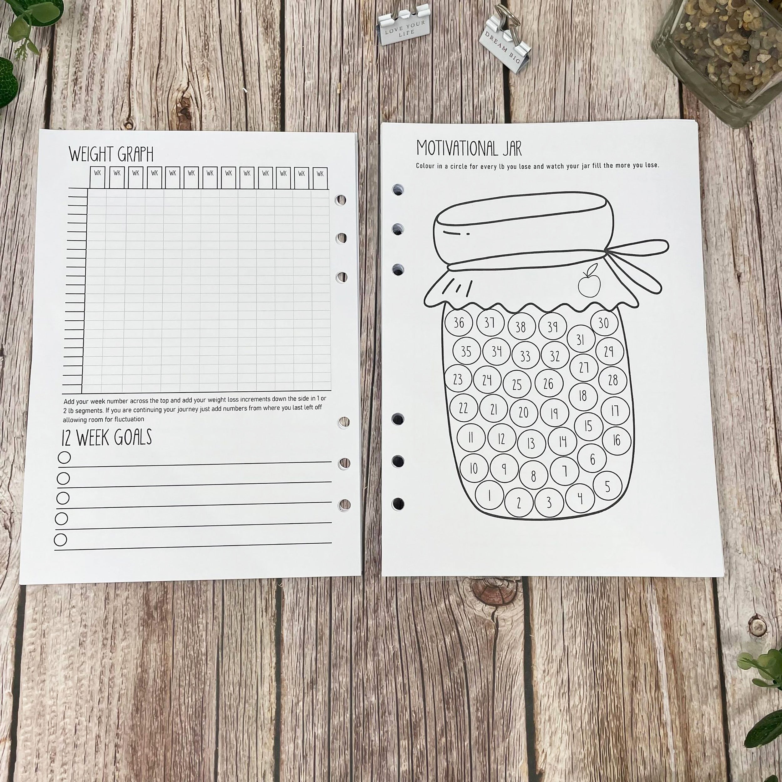 B&W Food Diary Inserts - Positive Vibes - A5 Inserts