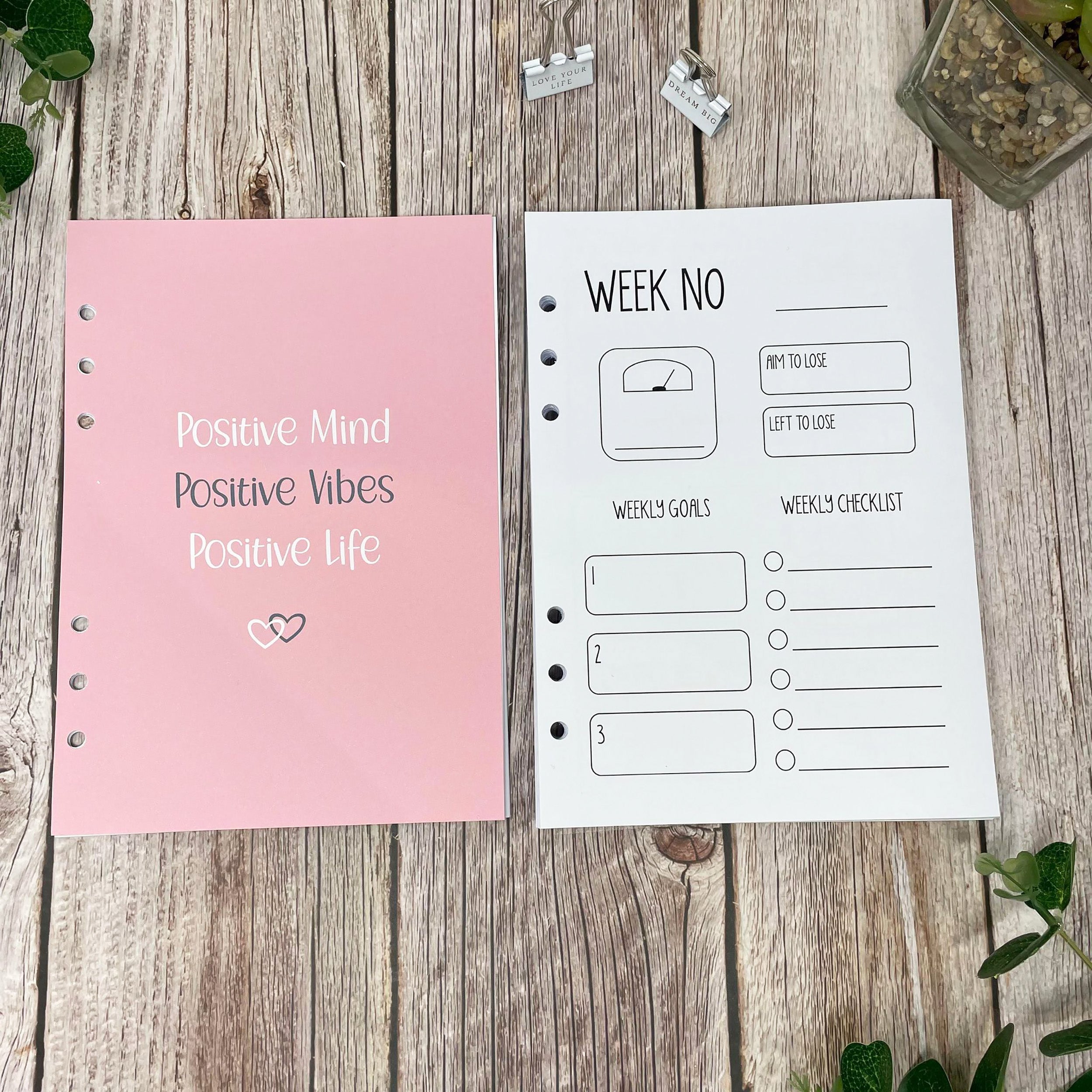 B&W Food Diary Inserts - Positive Vibes - A5 Inserts