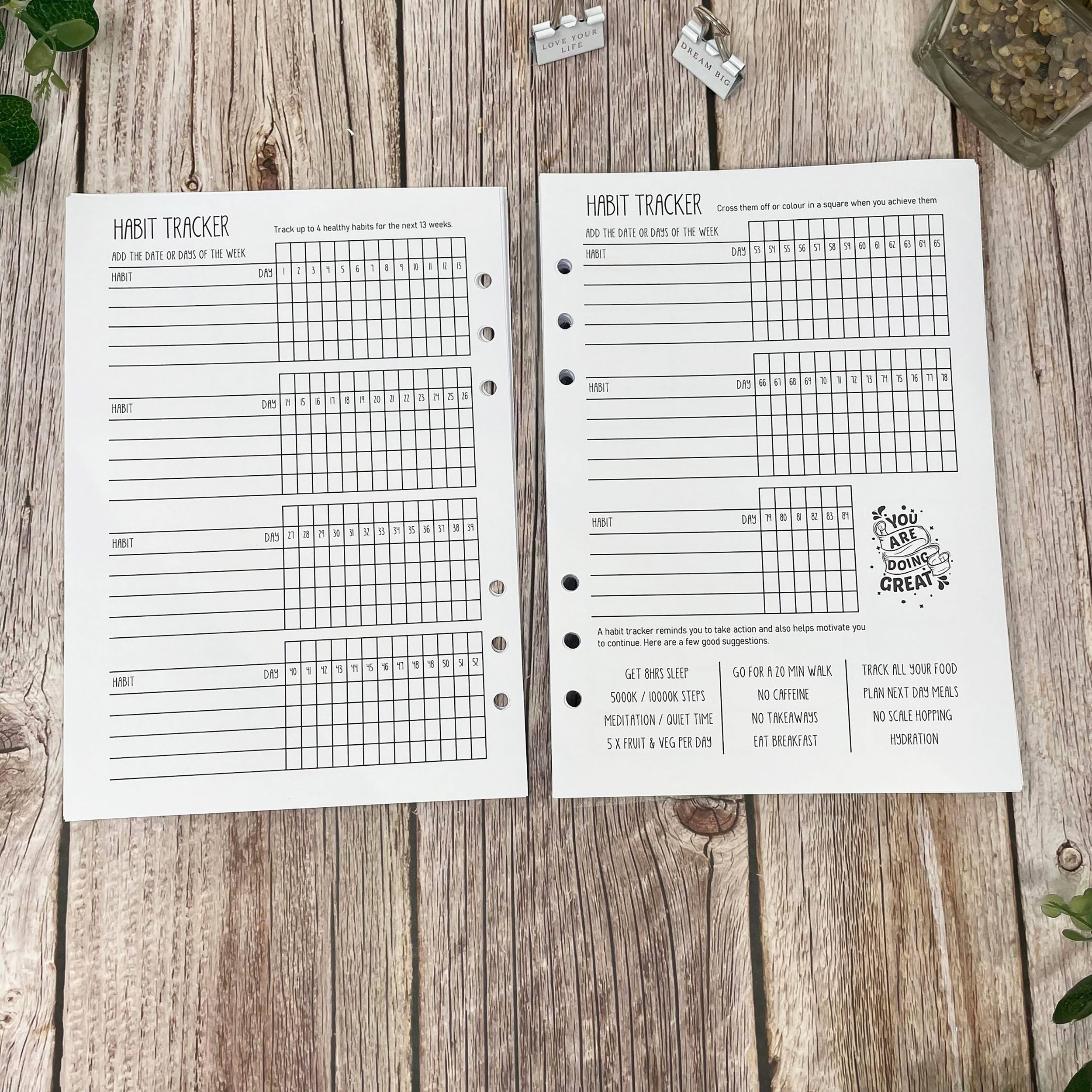 B&W Food Diary Inserts - Positive Vibes - A5 Inserts