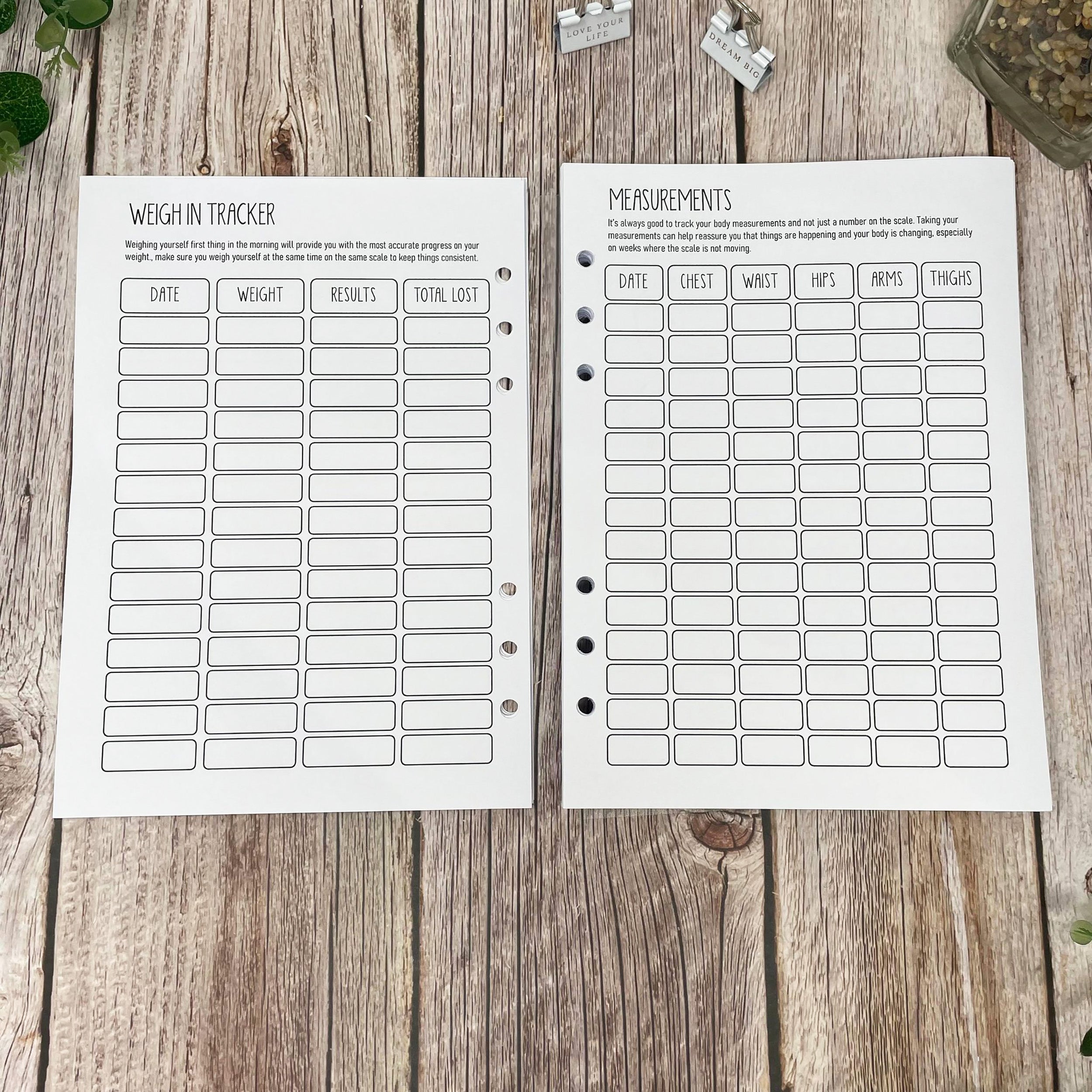 B&W Food Diary Inserts - Positive Vibes - A5 Inserts