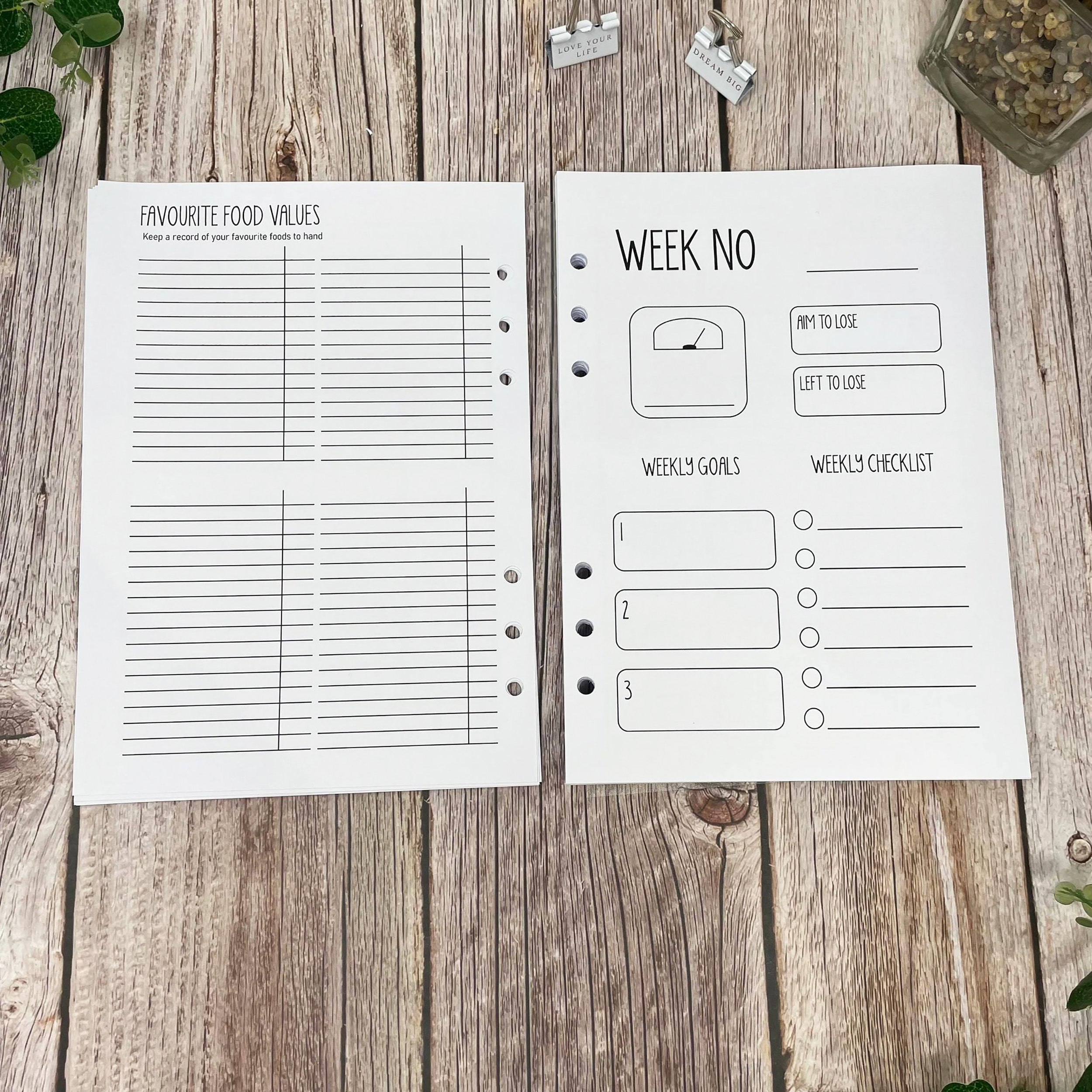 B&W Food Diary Inserts - Positive Vibes - A5 Inserts