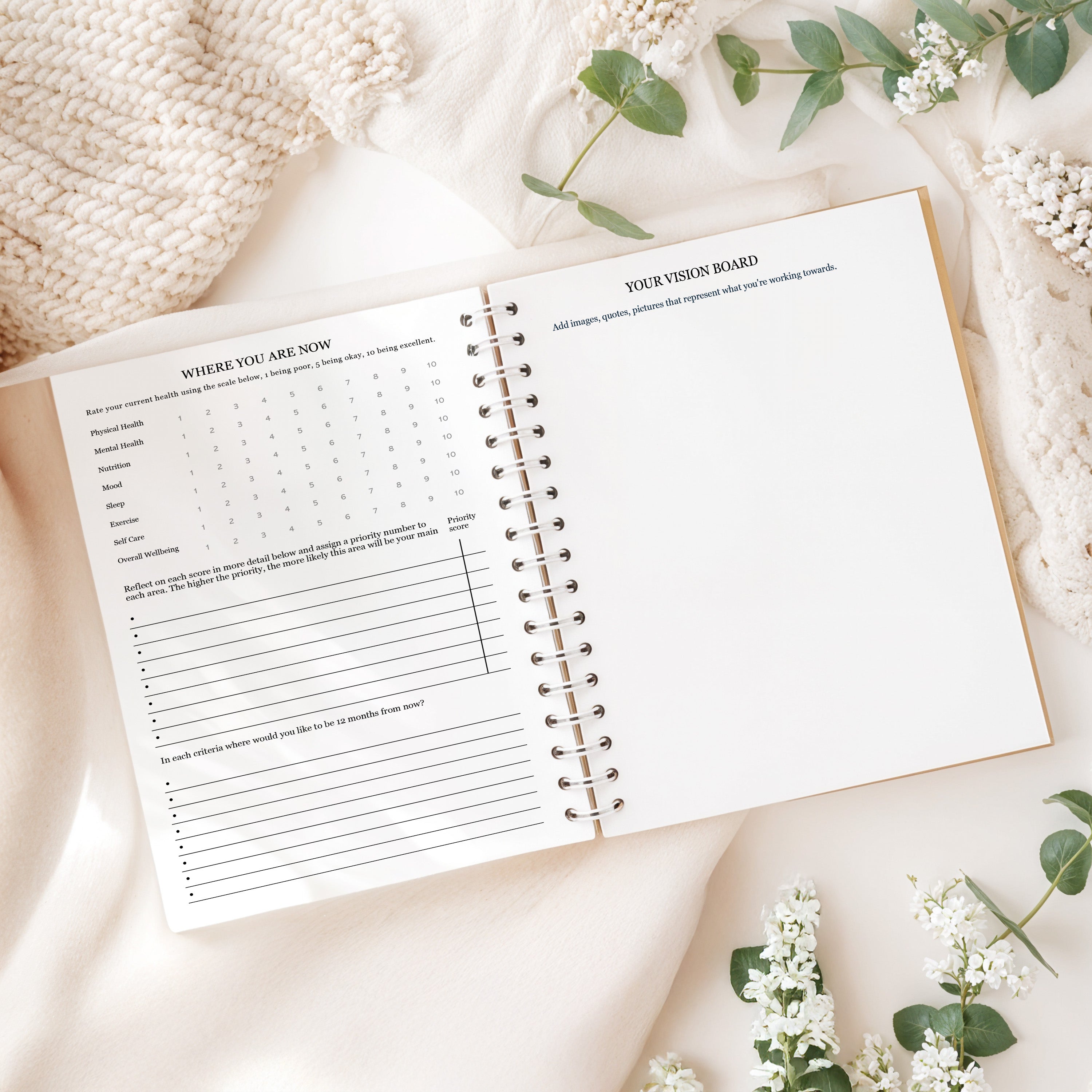 12 Month Health & Fitness Planner | Self Care Planner - Watercolour Hardback