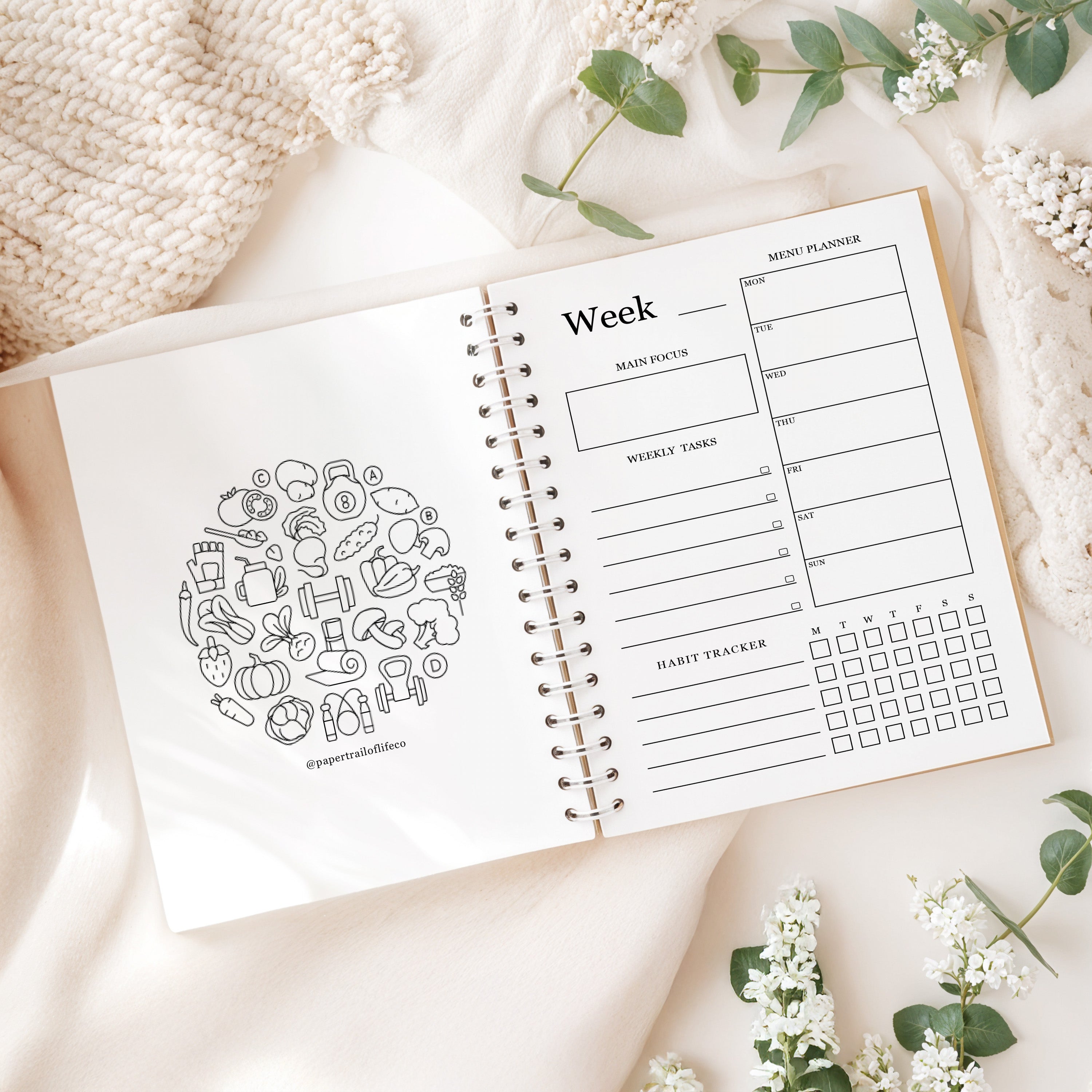 12 Month Health & Fitness Planner | Self Care Planner - Watercolour Hardback