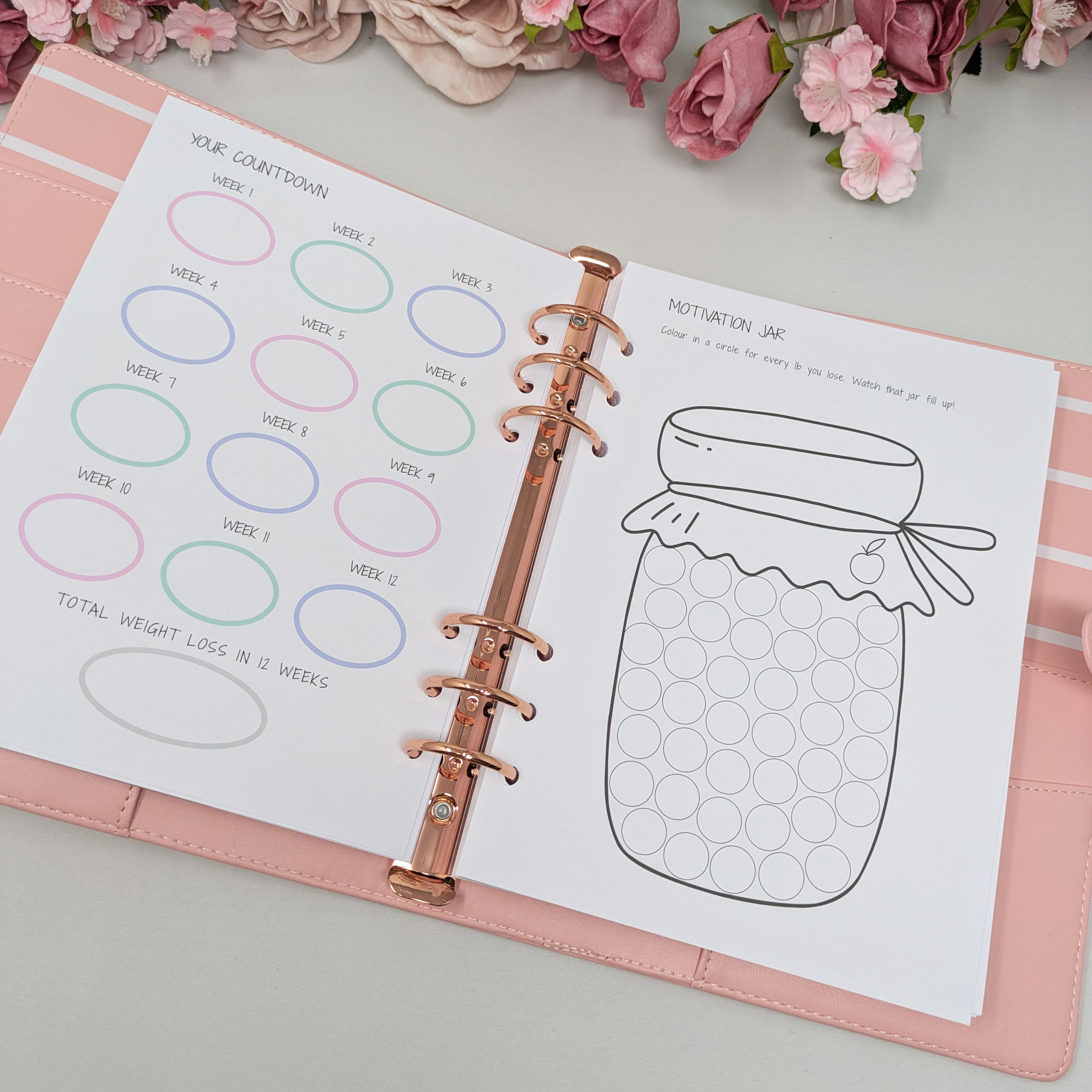 Pastel Food Diary Planner Inserts - Self Care - A5 Inserts
