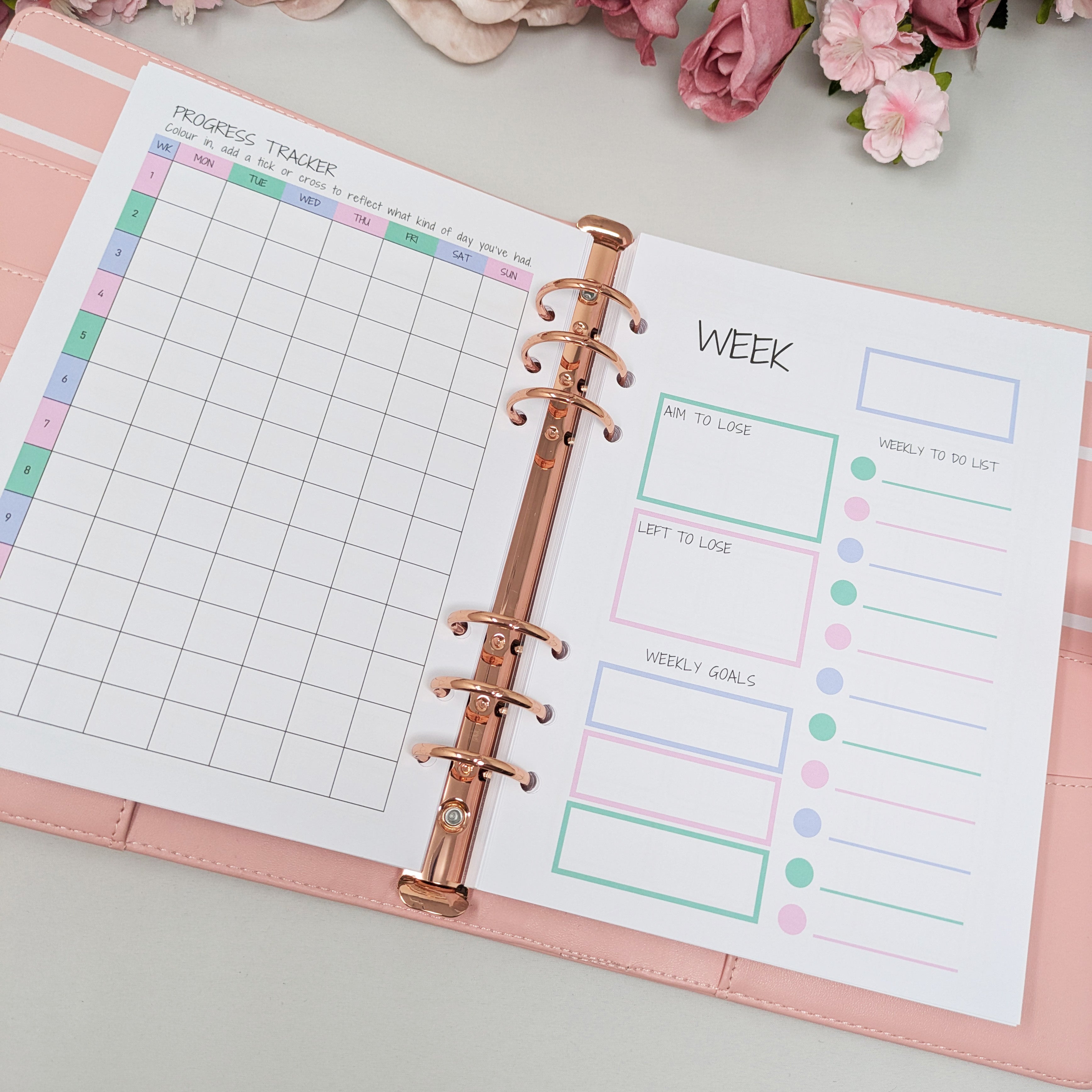 Pastel Food Diary Planner Inserts - Self Care - A5 Inserts
