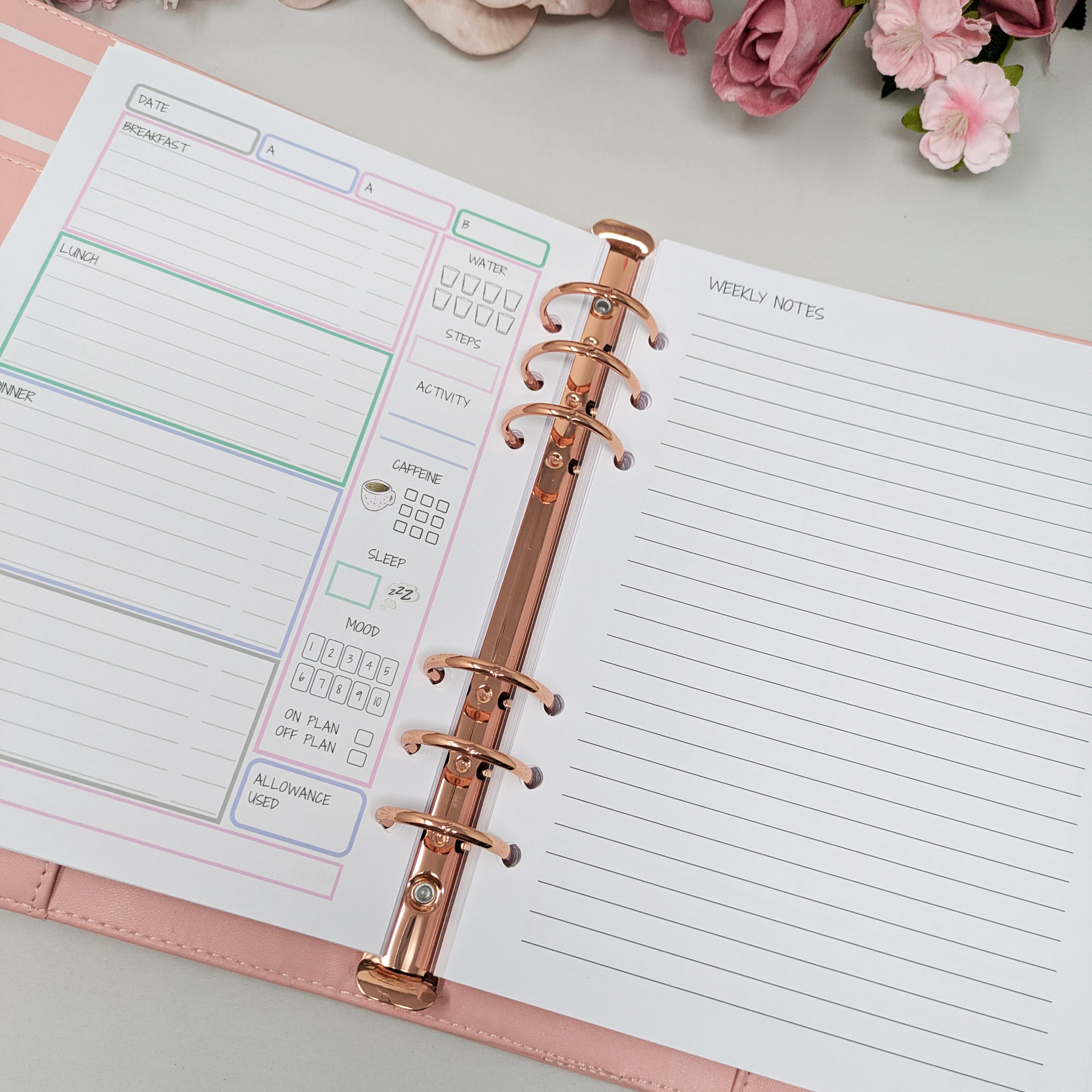 Pastel Food Diary Planner Inserts - Self Care - A5 Inserts