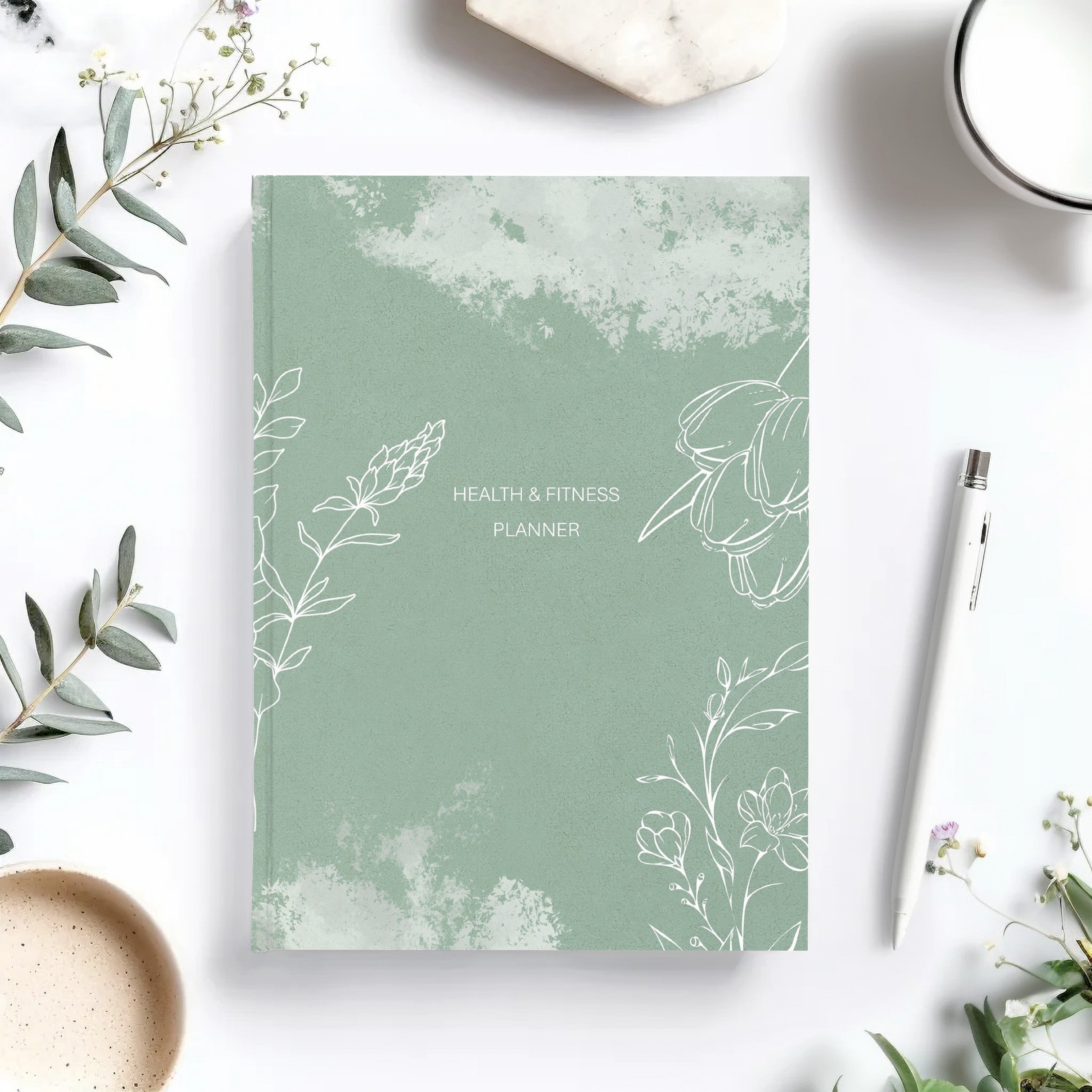 12 Month Health & Fitness Planner | Self Care Planner - Green Softback