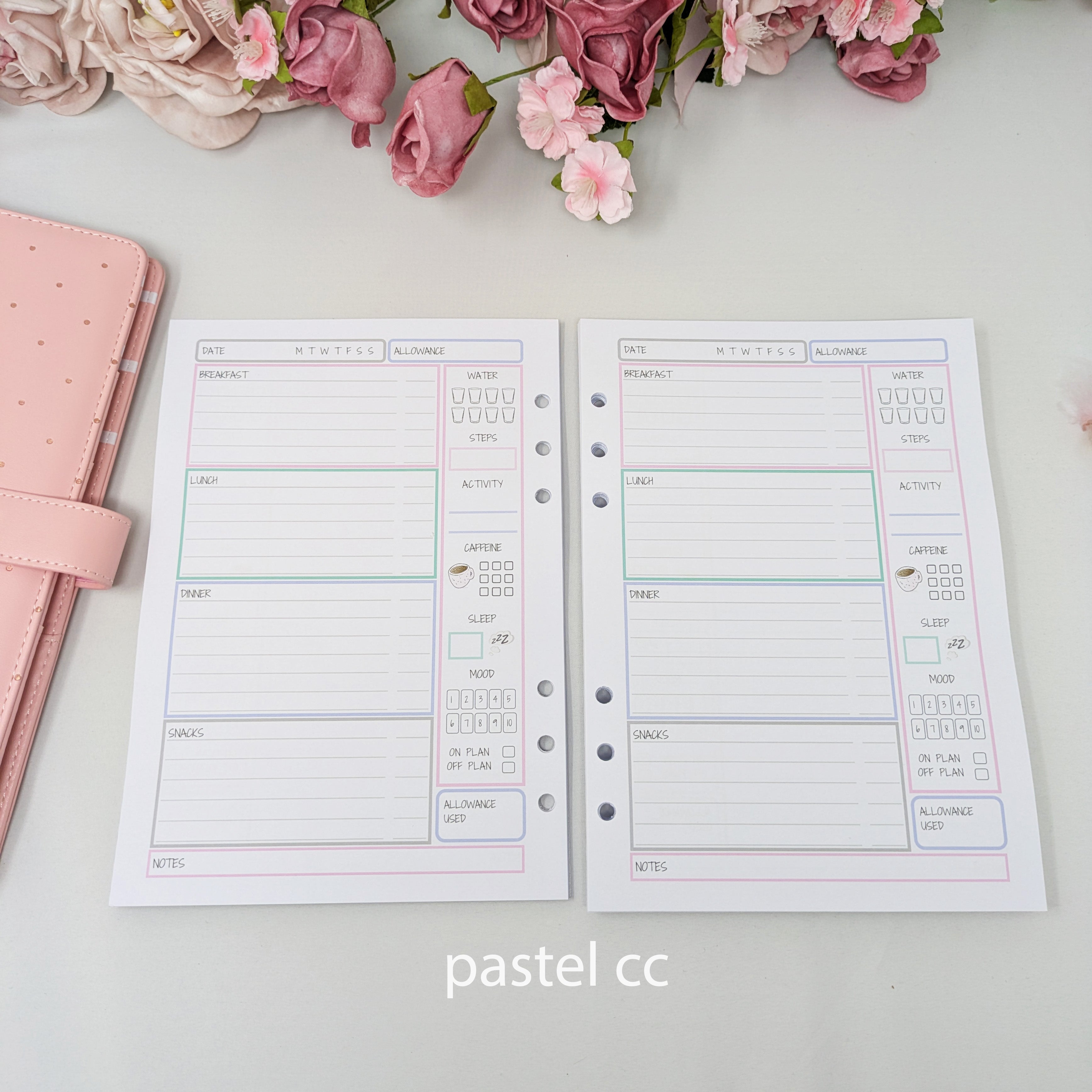 Pastel Food Diary Planner Inserts - Self Care - A5 Inserts