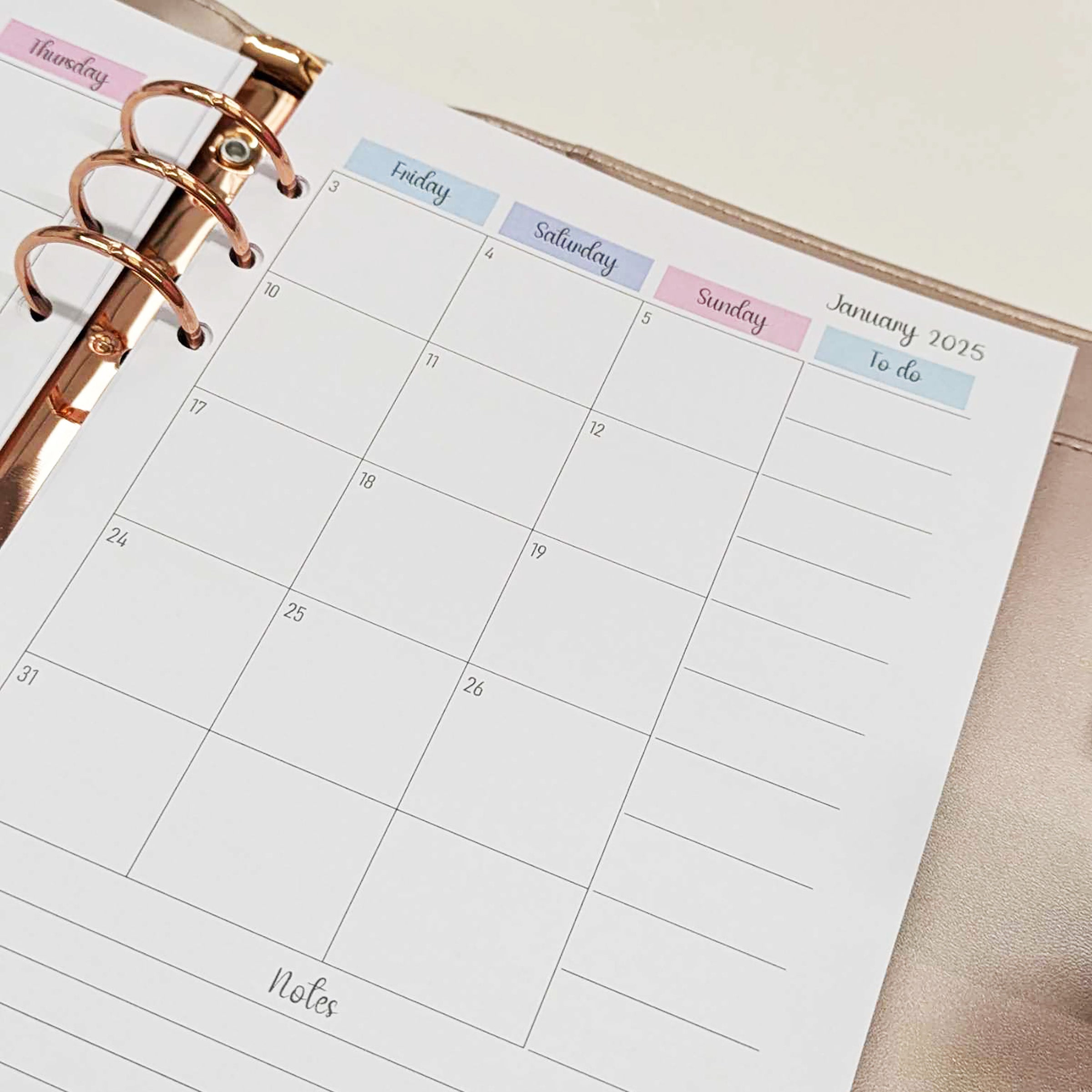 2026 Week On Two Page Diary Inserts + Budget Tracker Inserts - Colour Inserts