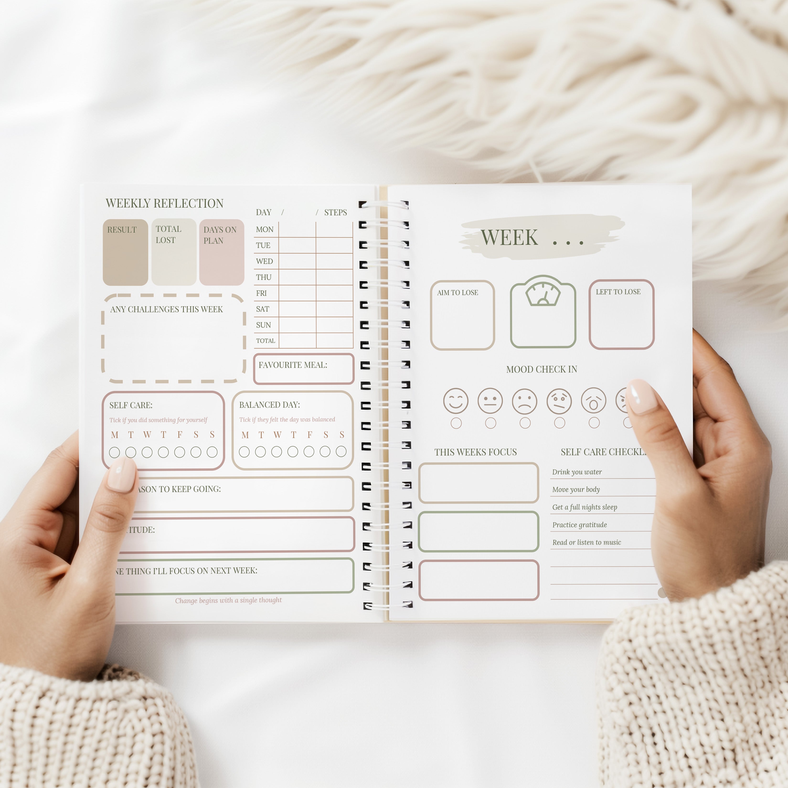 12 Week Food Diary - Linen ( Premium Hardback with Stickers, Pocket & bookmark)