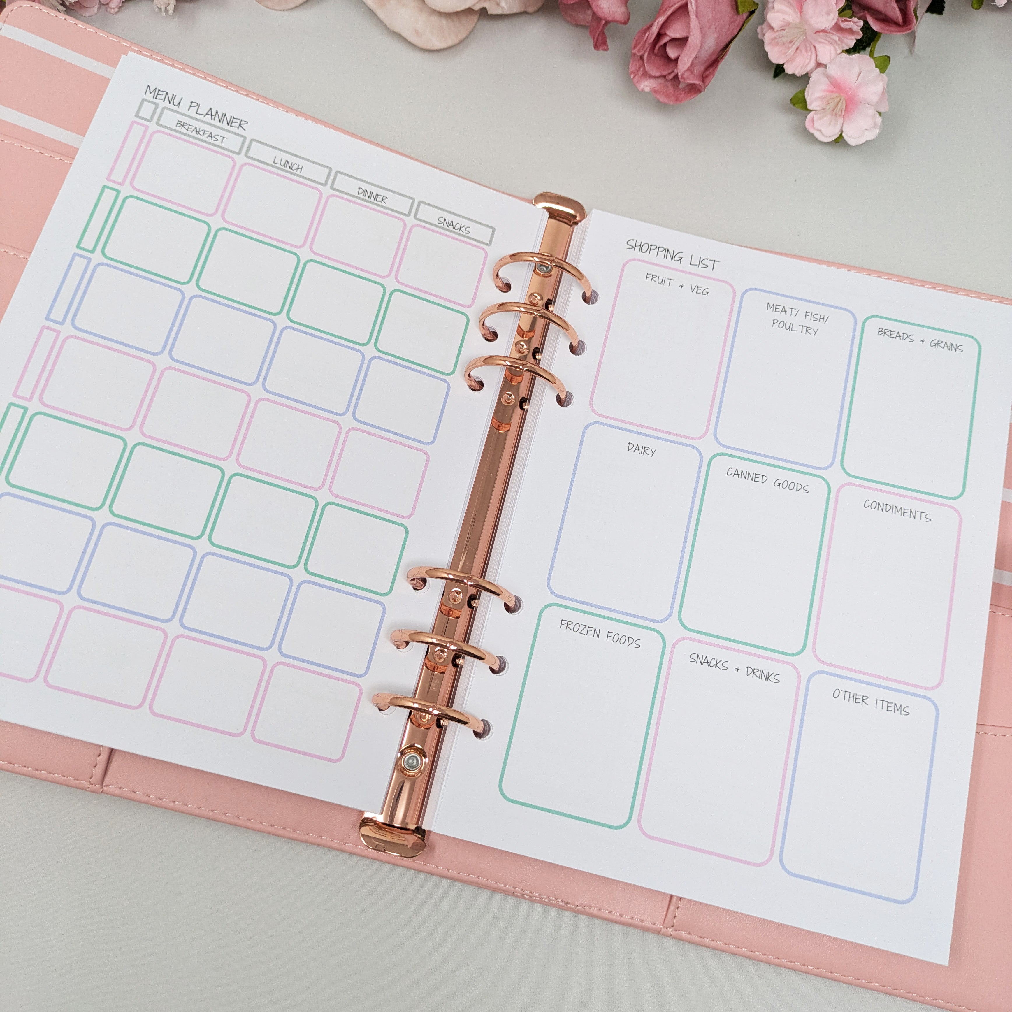 Pastel Food Diary Planner Inserts - Self Care - A5 Inserts