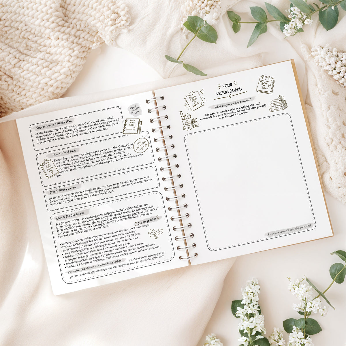12 Month Health & Fitness Planner | A5 Hardback Spiral Bound Wellness Journal & Habit Tracker