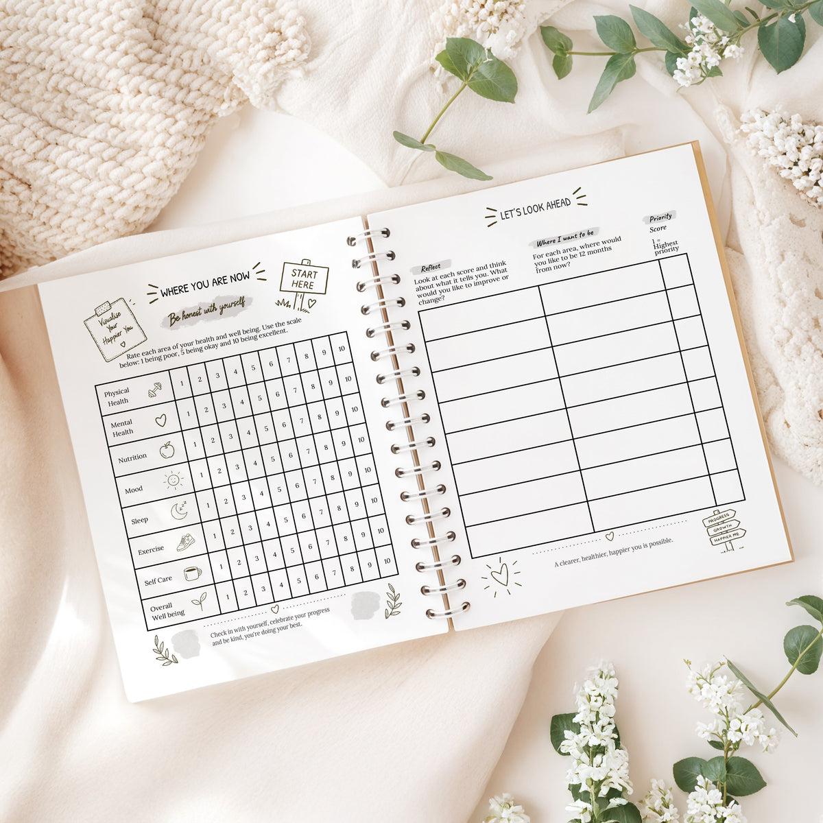 12 Month Health & Fitness Planner | A5 Hardback Spiral Bound Wellness Journal & Habit Tracker