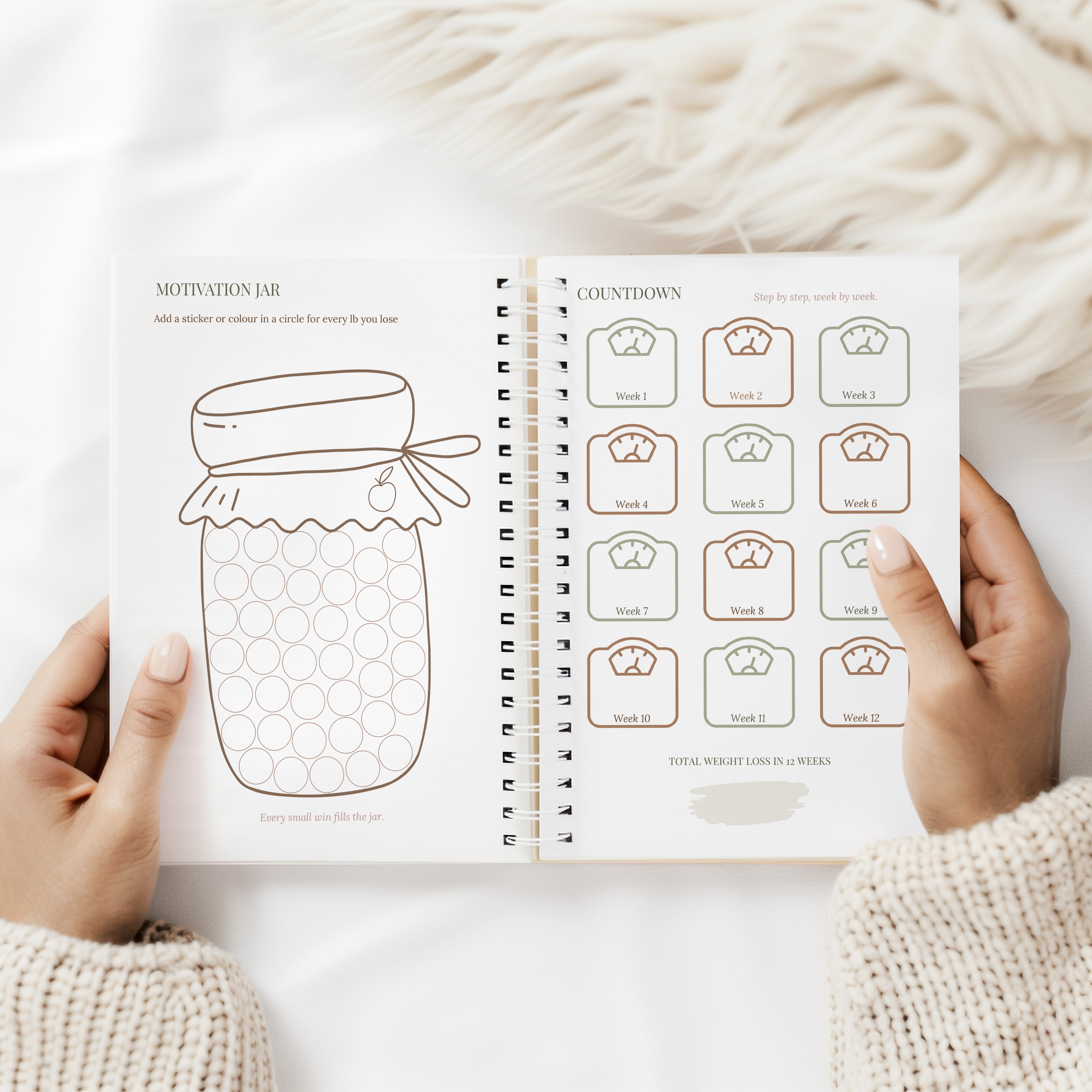 12 Week Food Diary - Linen ( Premium Hardback with Stickers, Pocket & bookmark)