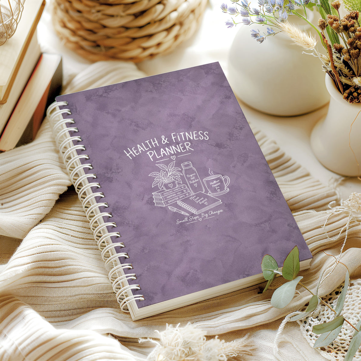 12 Month Health & Fitness Planner | A5 Hardback Spiral Bound Wellness Journal & Habit Tracker