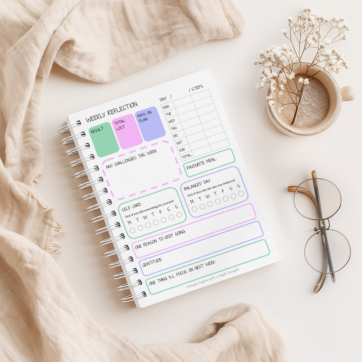 12 Week Food Diary & Wellness Journal - Pastel - Choose your Cover & Extras