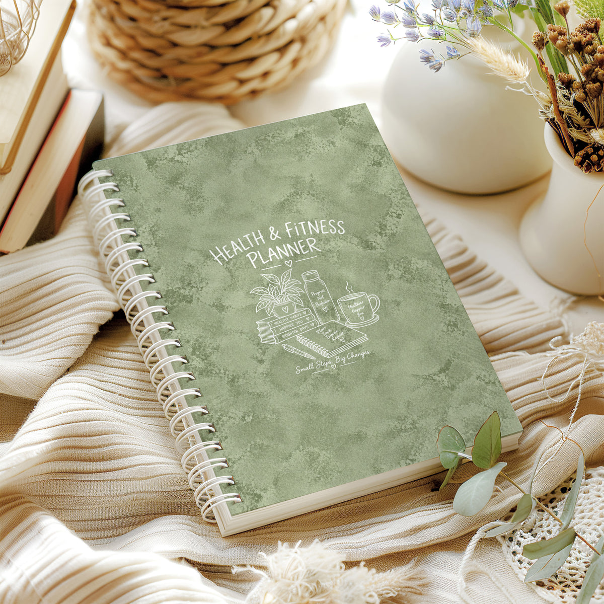 12 Month Health & Fitness Planner | A5 Hardback Spiral Bound Wellness Journal & Habit Tracker